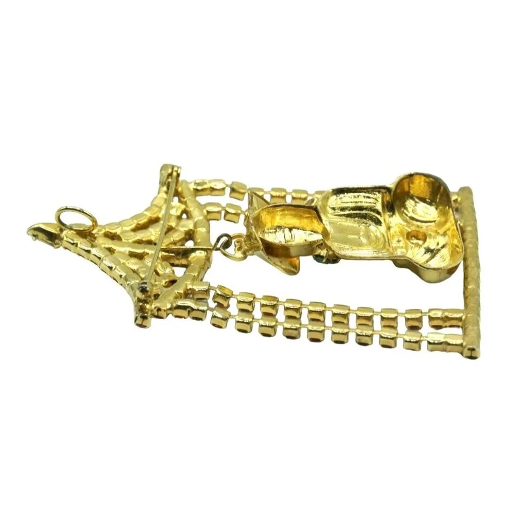 Vintage Rhinestone Pagoda Brooch Asian Articulating Designer Jewelry Pin Pendant